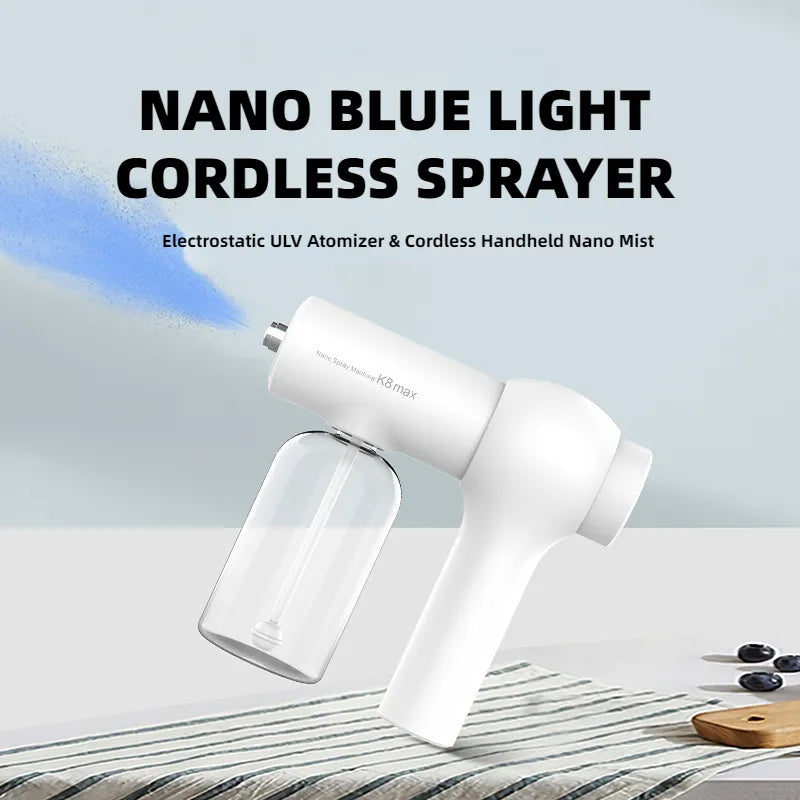 Newest 280Ml Wireless Electric Sanitizer Sprayer USB Nano Blue Light Steam Spray Disinfection Gun Garden Household Atomizer Tool